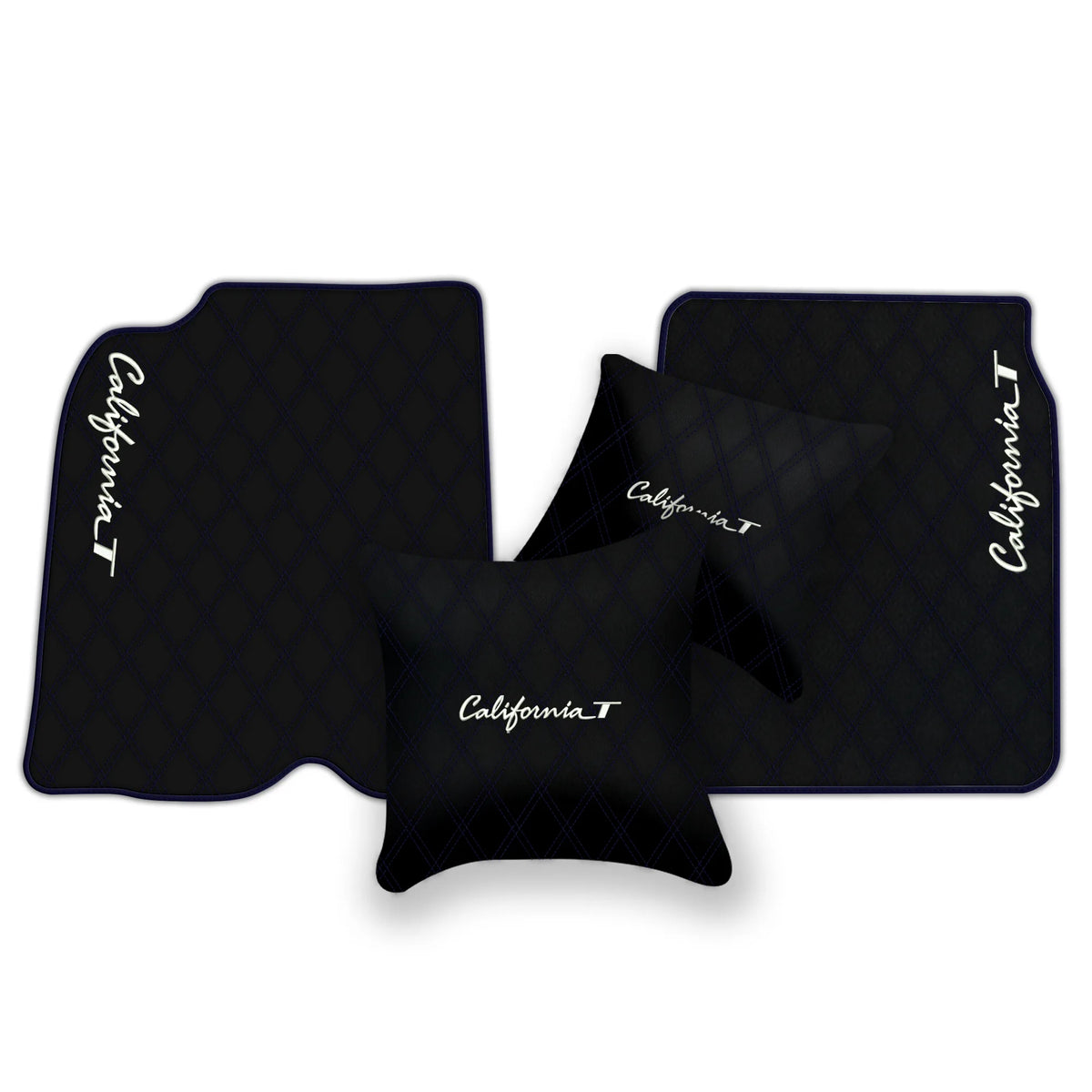 Black Leather Floor Mats for Ferrari California T (2015-2018) with Double Diamond Pattern | Full Set Option