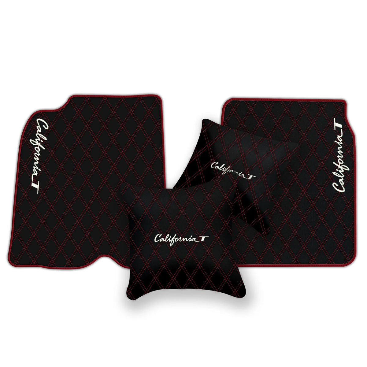 Black Leather Floor Mats for Ferrari California T (2015-2018) with Double Diamond Pattern | Full Set Option