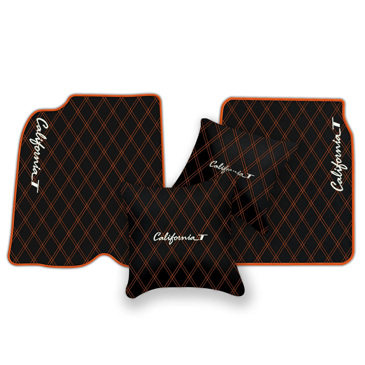 Black Leather Floor Mats for Ferrari California T (2015-2018) with Double Diamond Pattern | Full Set Option