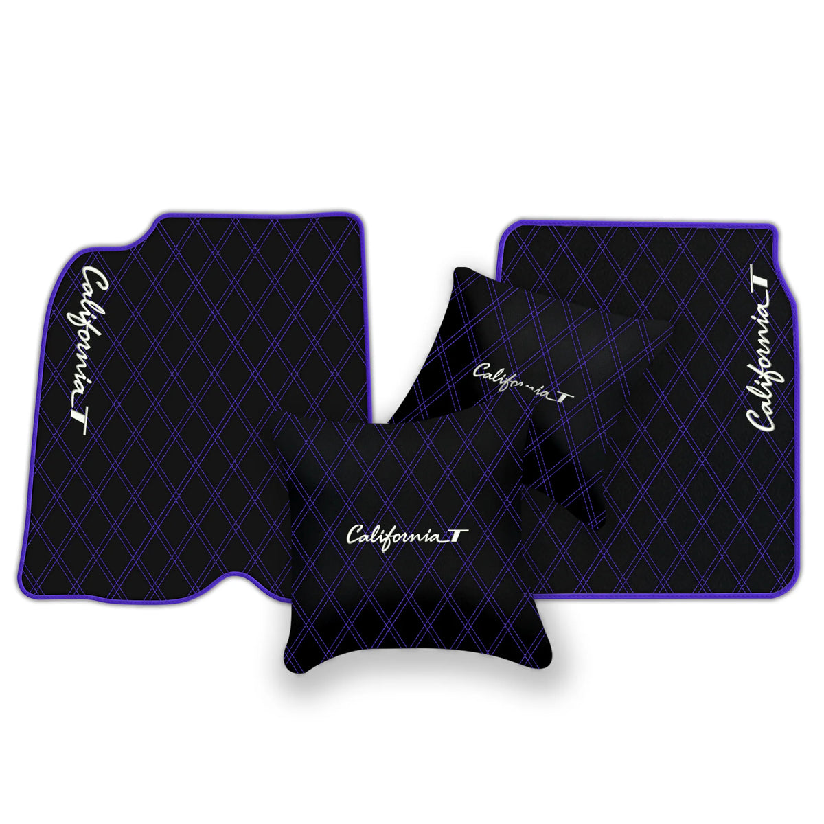 Black Leather Floor Mats for Ferrari California T (2015-2018) with Double Diamond Pattern | Full Set Option