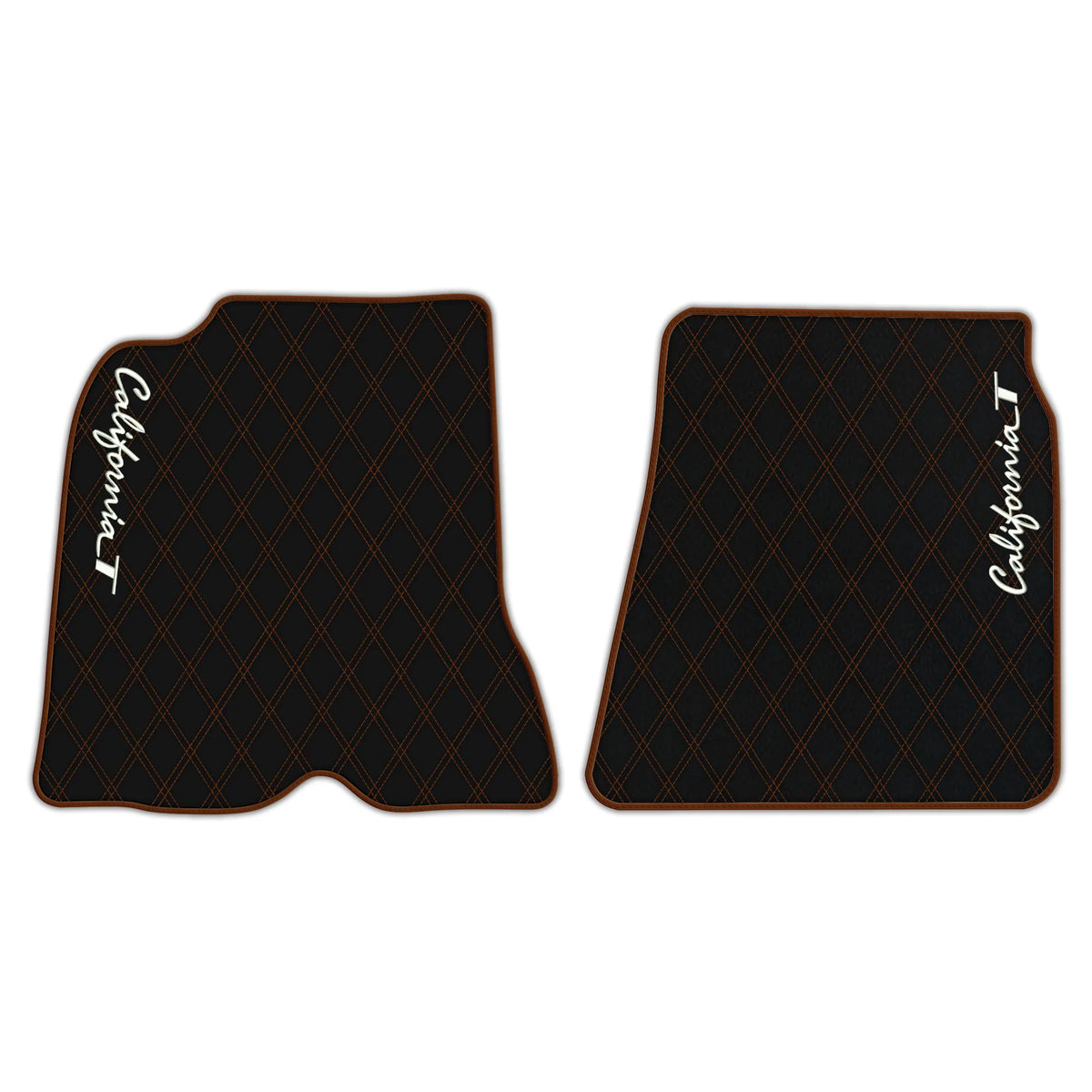 Black Leather Floor Mats for Ferrari California T (2015-2018) with Double Diamond Pattern | Full Set Option