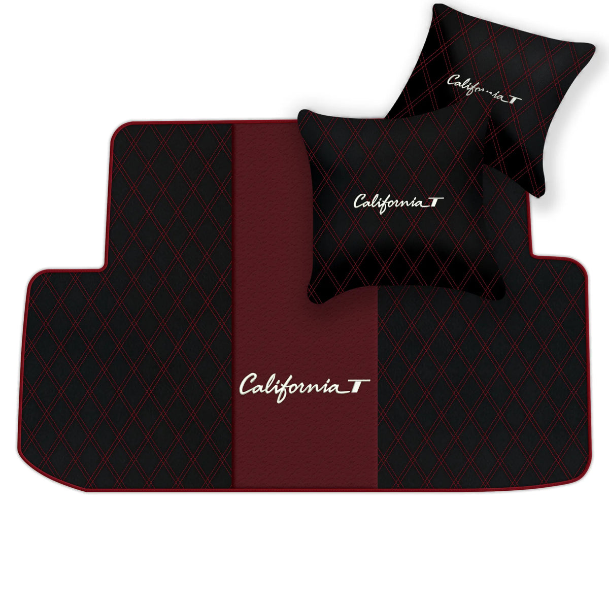 Black Leather Floor Mats for Ferrari California T (2015-2018) with Double Diamond Pattern | Full Set Option