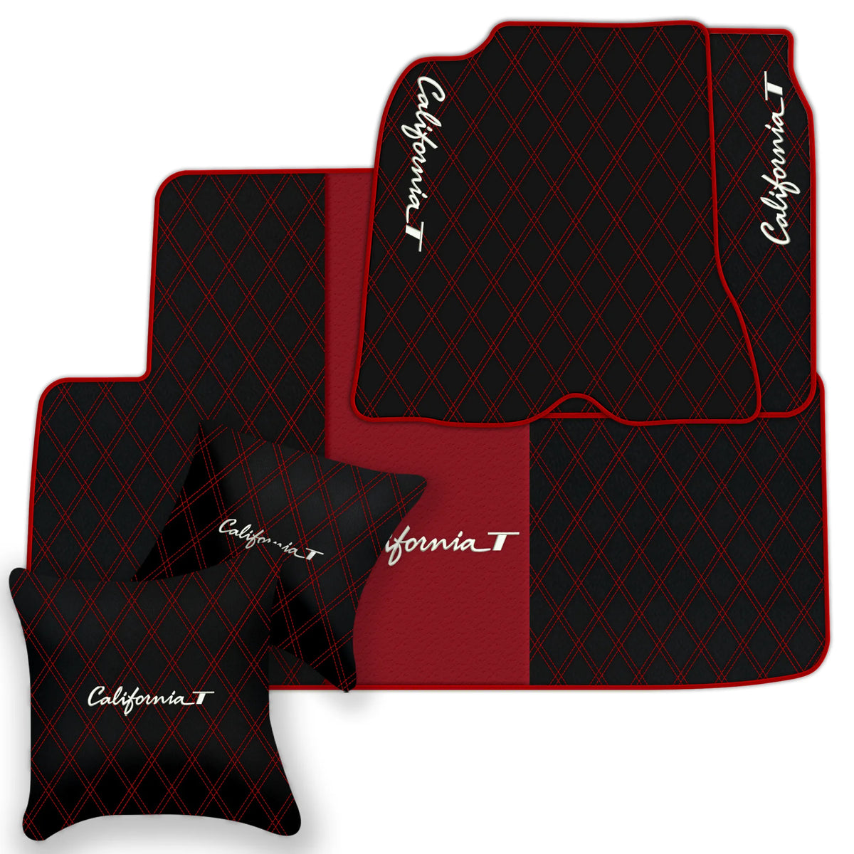 Black Leather Floor Mats for Ferrari California T (2015-2018) with Double Diamond Pattern | Full Set Option