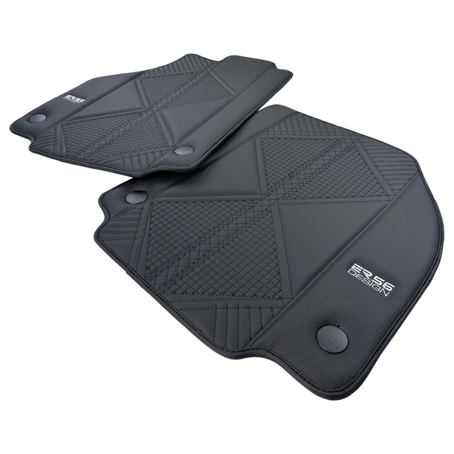 Black Leather Floor Mats For Ferrari F8 Spider (2019-2023) ER56 Design - AutoWin