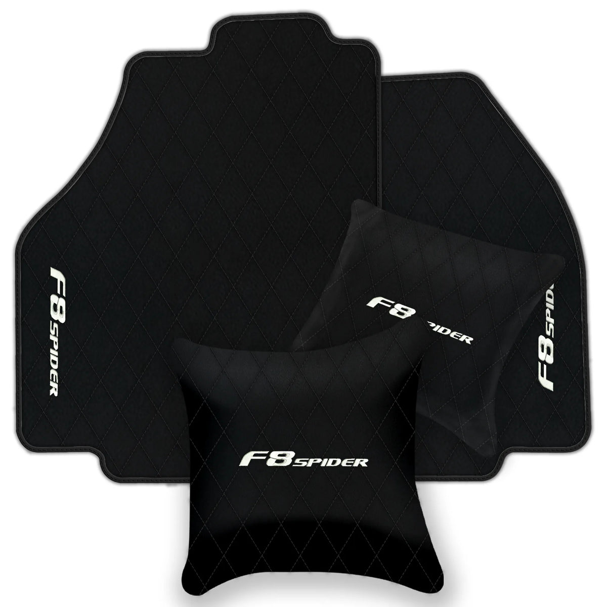 Black Leather Floor Mats for Ferrari F8 Spider (2019-2023) with Single Diamond Pattern | Full Set Option