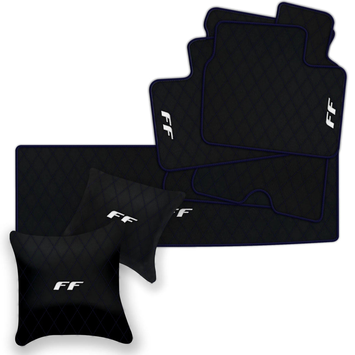 Black Leather Floor Mats for Ferrari FF (2011-2016) with Single Diamond Pattern | Full Set Option