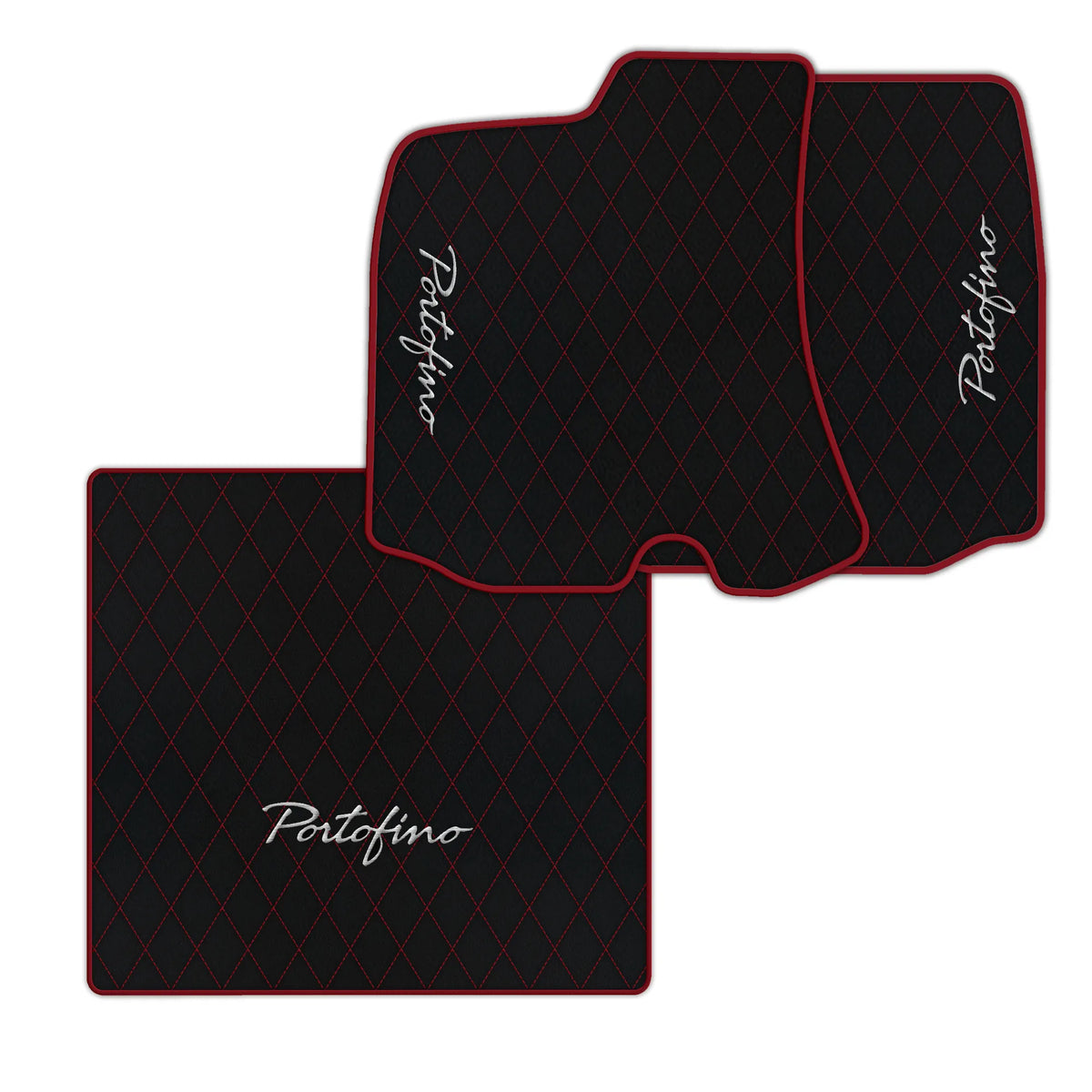 Black Leather Floor Mats for Ferrari Portofino (2018-2023) with Single Diamond Pattern | Full Set Option