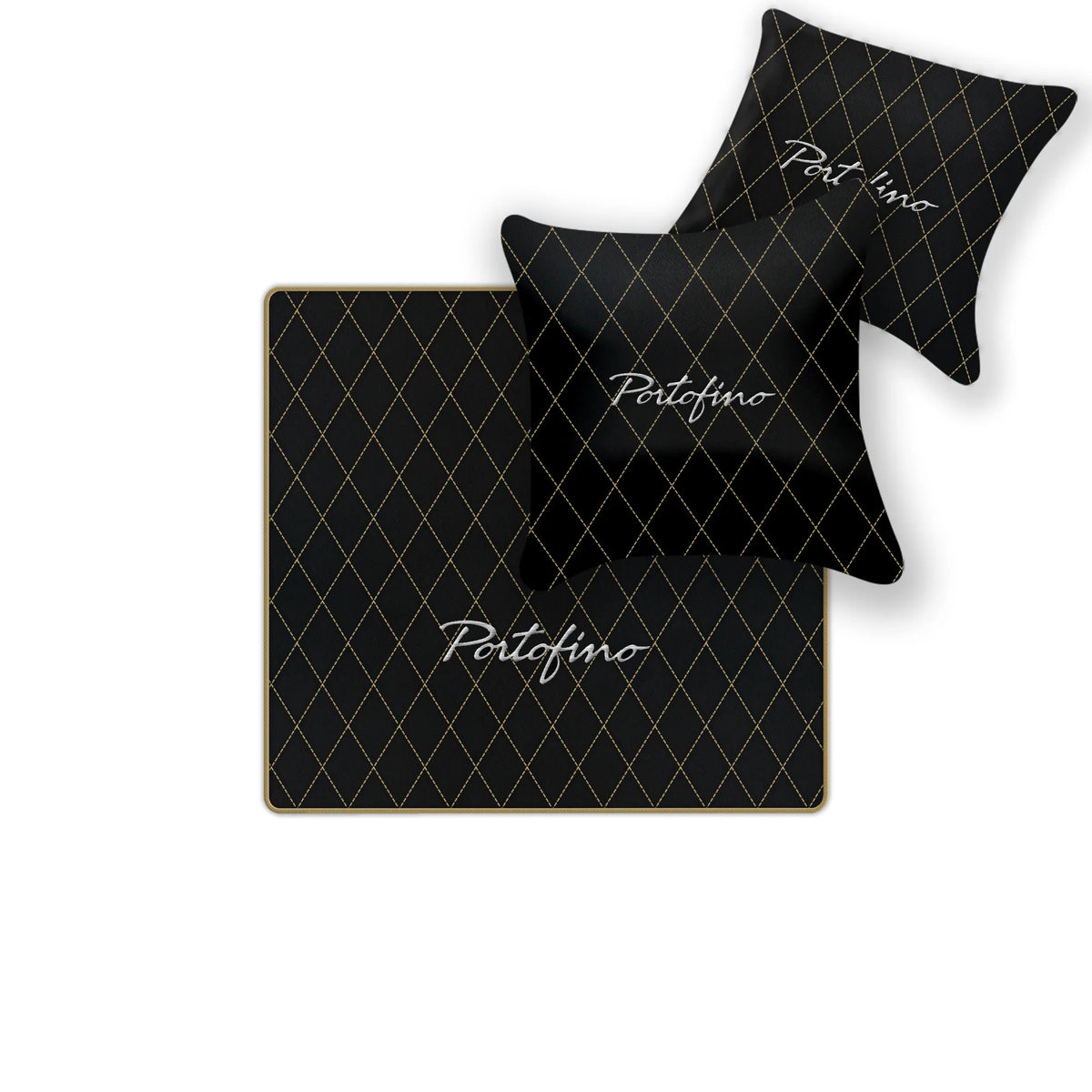 Black Leather Floor Mats for Ferrari Portofino (2018-2023) with Single Diamond Pattern | Full Set Option