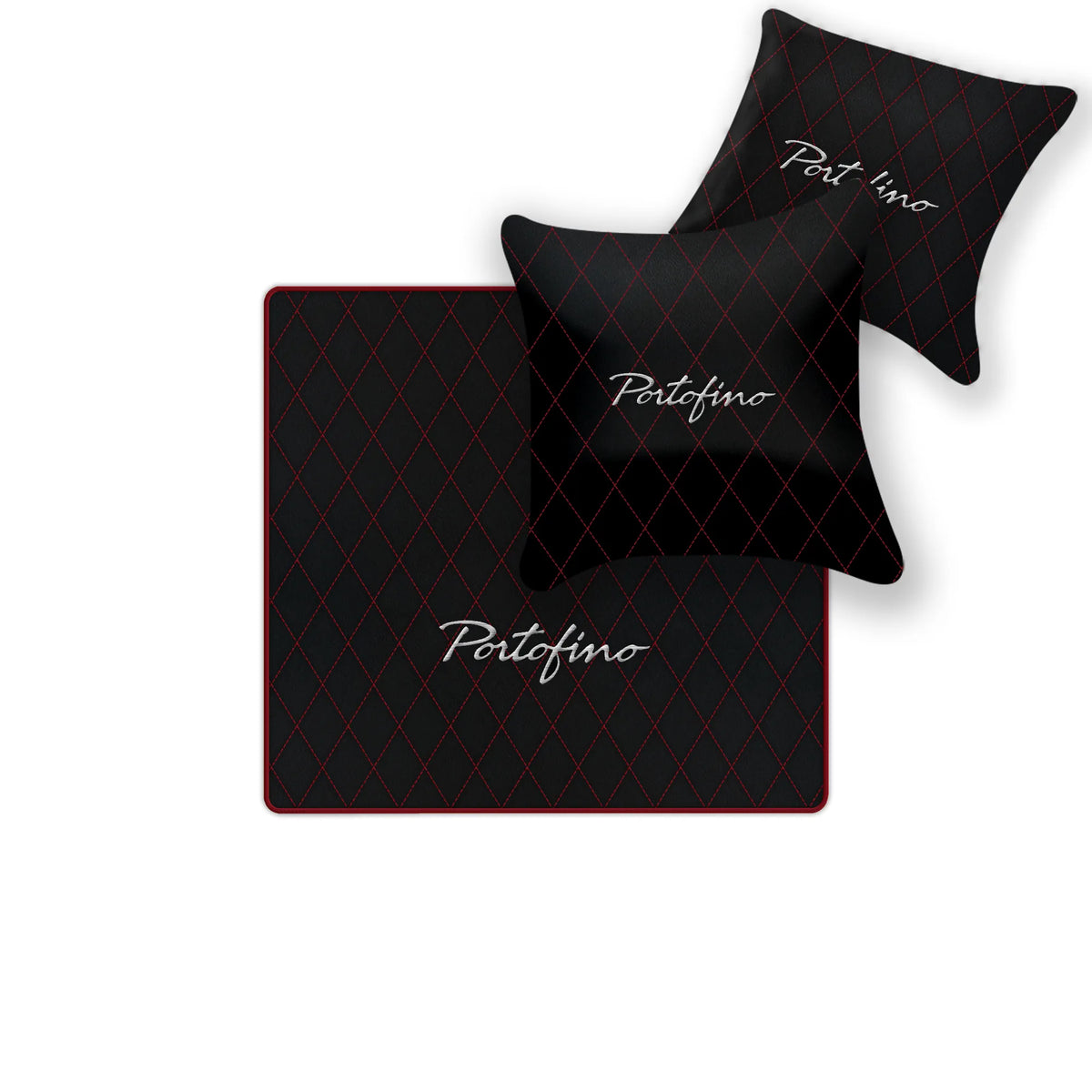 Black Leather Floor Mats for Ferrari Portofino (2018-2023) with Single Diamond Pattern | Full Set Option