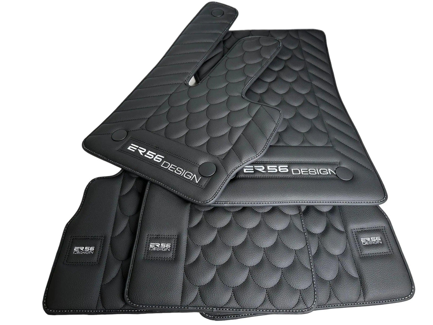 Black Leather Floor Mats For Mercedes-Benz G Class W461 (1979-2008) ER56 Design - AutoWin