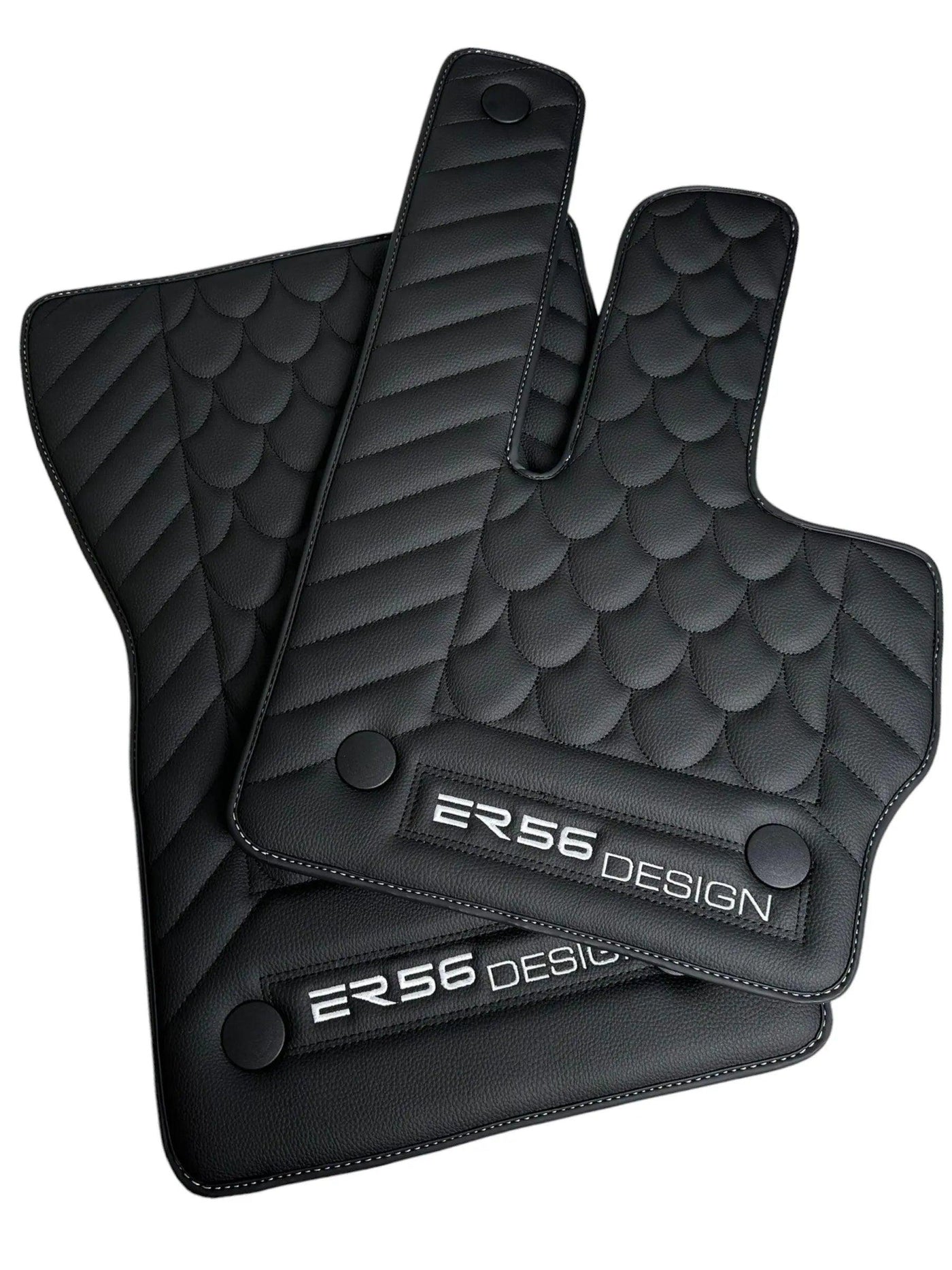 Black Leather Floor Mats For Mercedes-Benz G Class W463 (2008-2018) ER56 Design - AutoWin