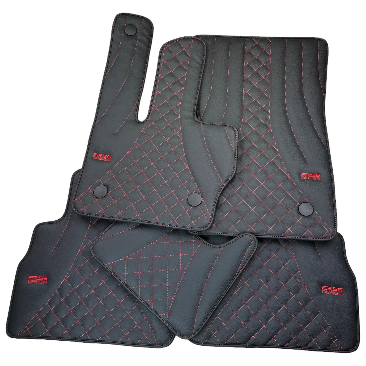 Black Leather Floor Mats for Mercedes-Benz G Class W463 2019-2022 ER56 Design - AutoWin