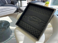 Black Leather Lamborghini Gallardo Inspired Wall Art: Embroidered Yellow Stitch Luxury Decor - AutoWin