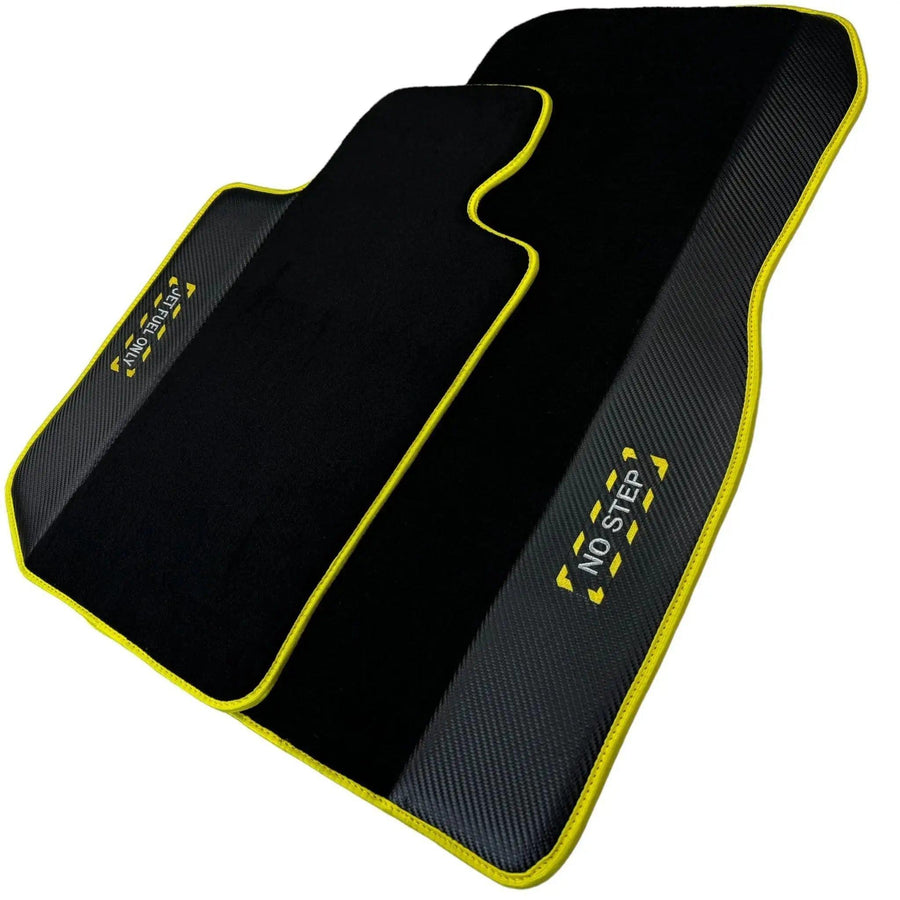 Black Mats For BMW 6 Series E24 Coupe | Fighter Jet Edition | Yellow Trim - AutoWin