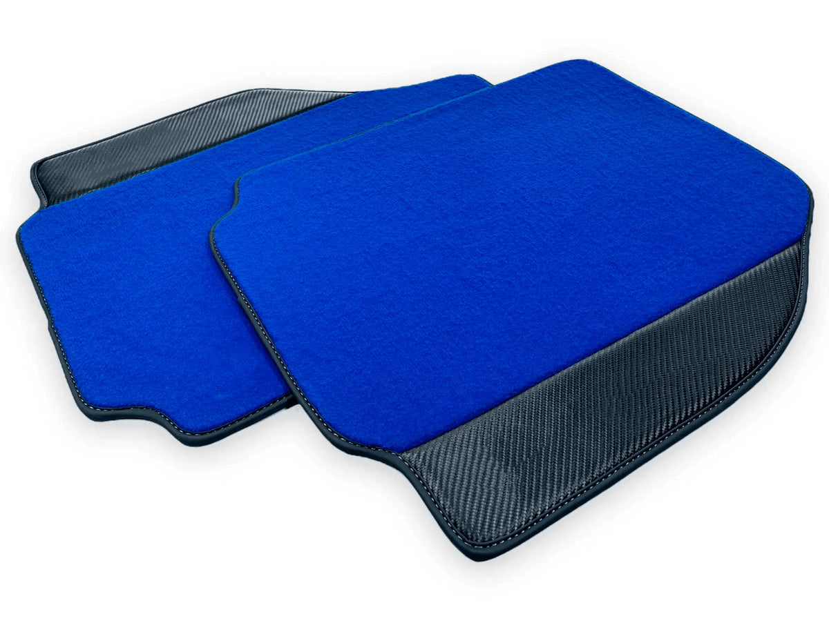 Blue Floor Mats For Ferrari 488 Pista Spider 2019-2021 With Carbon Fiber Leather