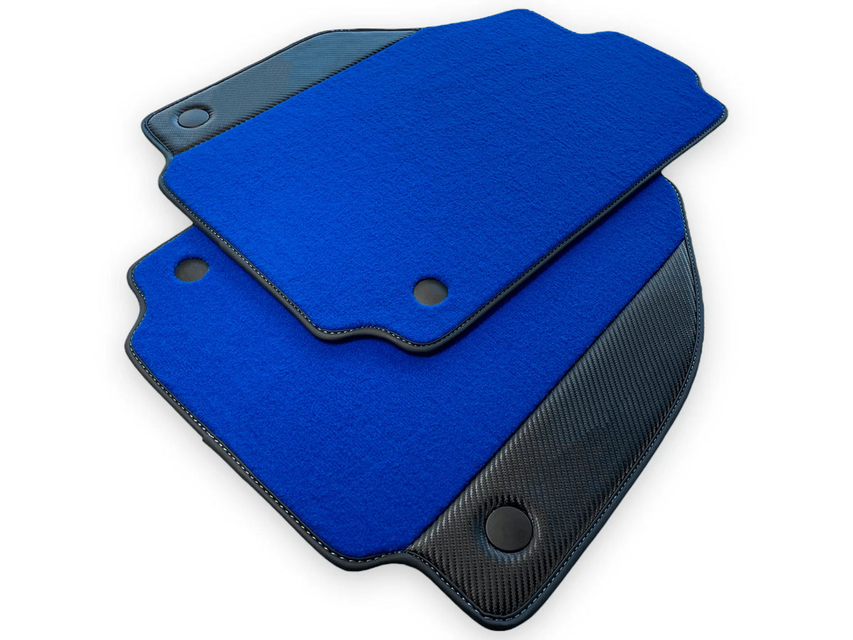 Blue Floor Mats For Ferrari 488 Spider 2015-2022 Carbon Leather - AutoWin