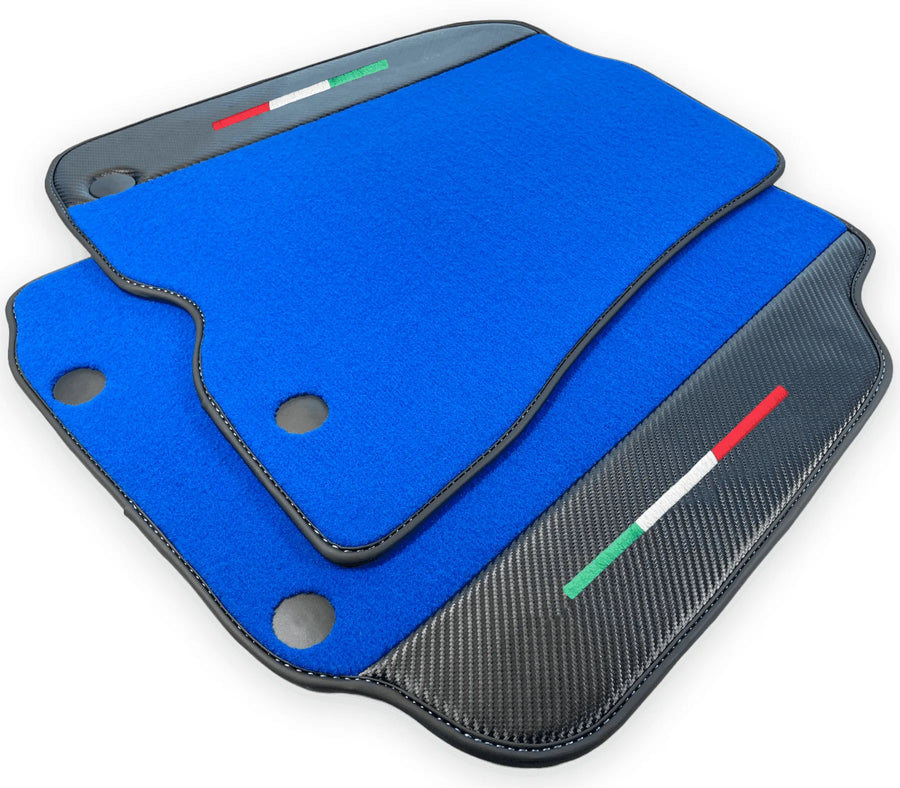 Blue Floor Mats For Ferrari F12 Berlinetta (2012-2022) With Carbon Fiber Leather - AutoWin