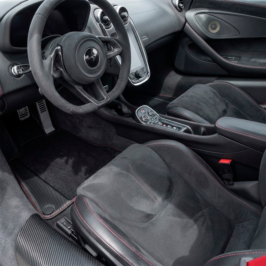 Alfombrillas de coche negras para McLaren 570S (2015-2021) con cuero de carbono