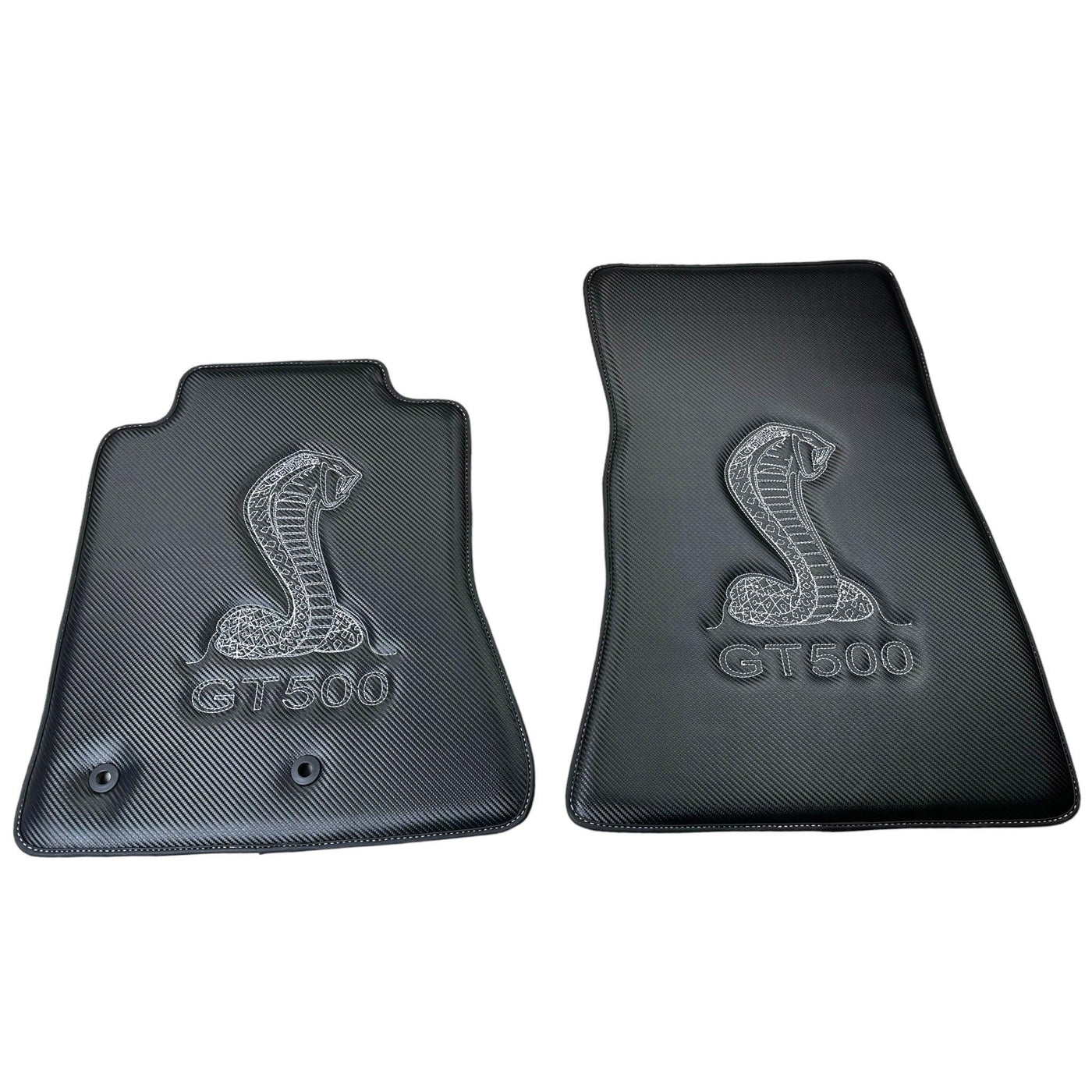 Carbon Fiber Floor Mats for Ford Mustang GT500 Shelby (2015-2021) with Cobra Sewing - AutoWin