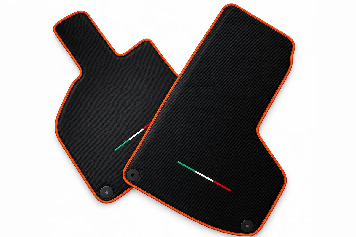 Carbon Fiber Floor Mats for Lamborghini Huracan with Italian Flag Orange trim