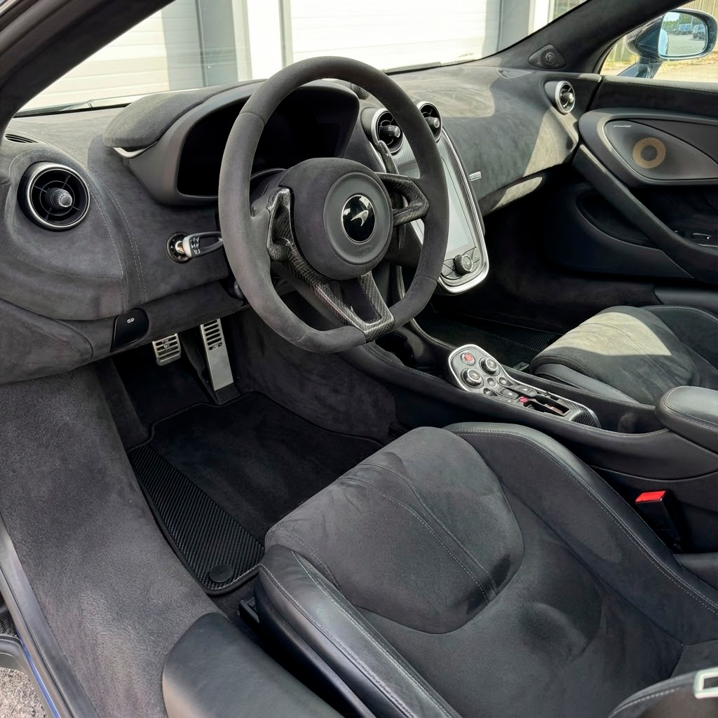 Alfombrillas Negras para McLaren 600 LT (2018-2020) con Cuero de Carbono