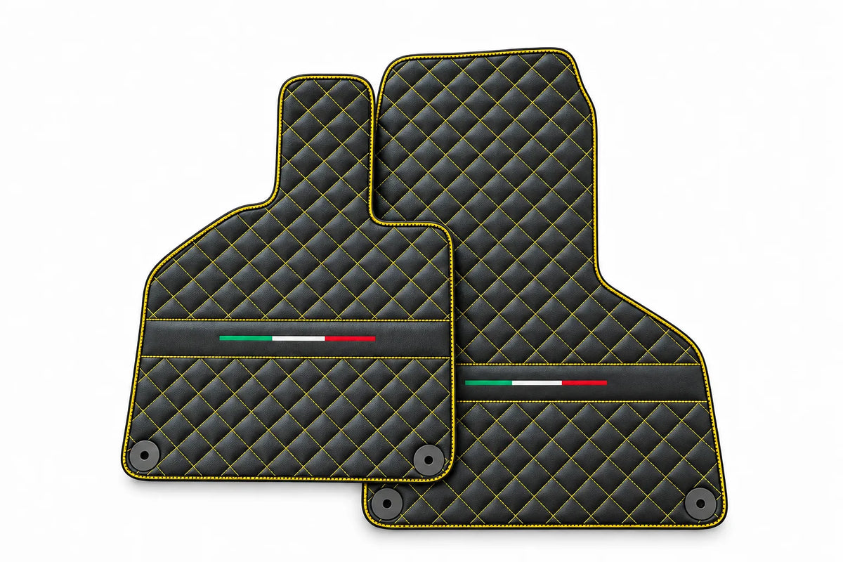 Custom Black Leather Floor Mats for Lamborghini Huracan Perfomante | Green Stitching Yellow trim
