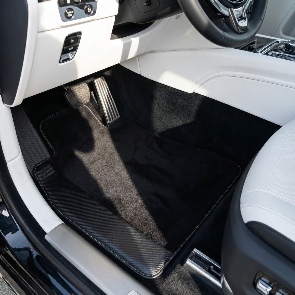 Interior look of floor mats for Rolls Royce Spectre (2023-2024) With Carbon Fiber Leather