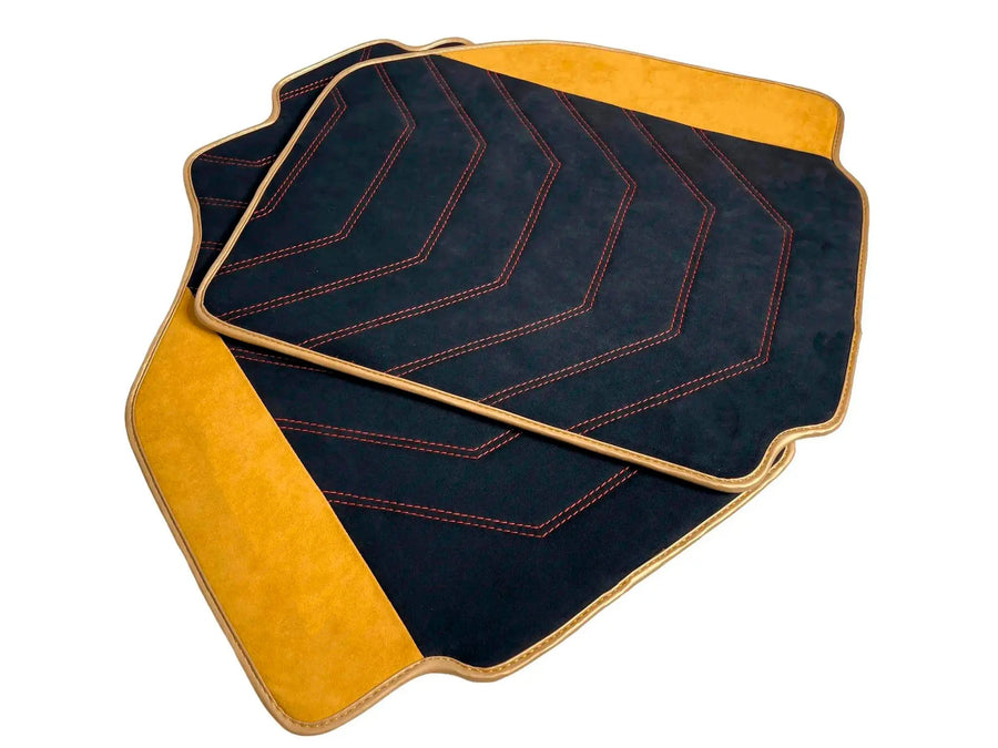 Customizable Black Floor Mats for Ferrari 458 Speciale (2012-2015) with Tan Alcantara Leather