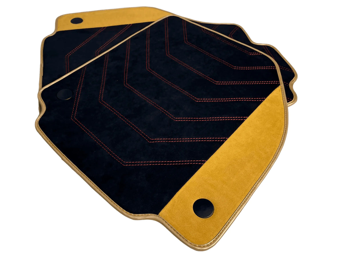 Customizable Black Floor Mats For Ferrari F8 Spider 2019-2022 With Tan Alcantara Leather - AutoWin