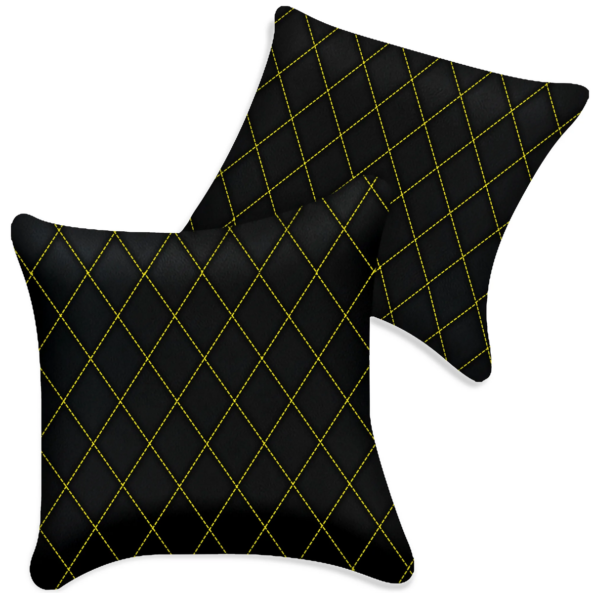 Customizable Black Leather Pillows Set of 2 for All Vehicles | Single Diamond Pattern