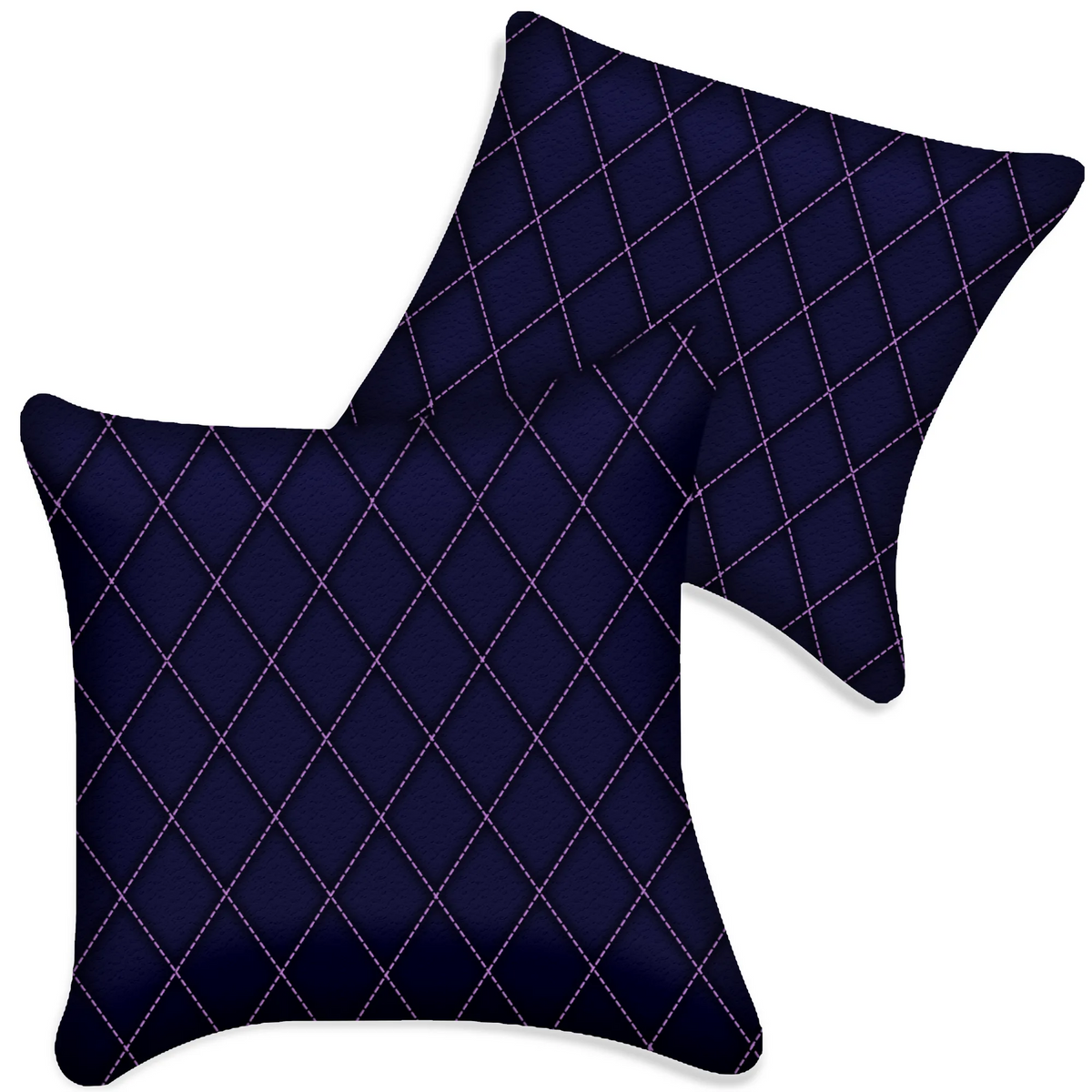 Customizable Dark Blue Leather Pillows Set of 2 for All Vehicles | Single Diamond Pattern