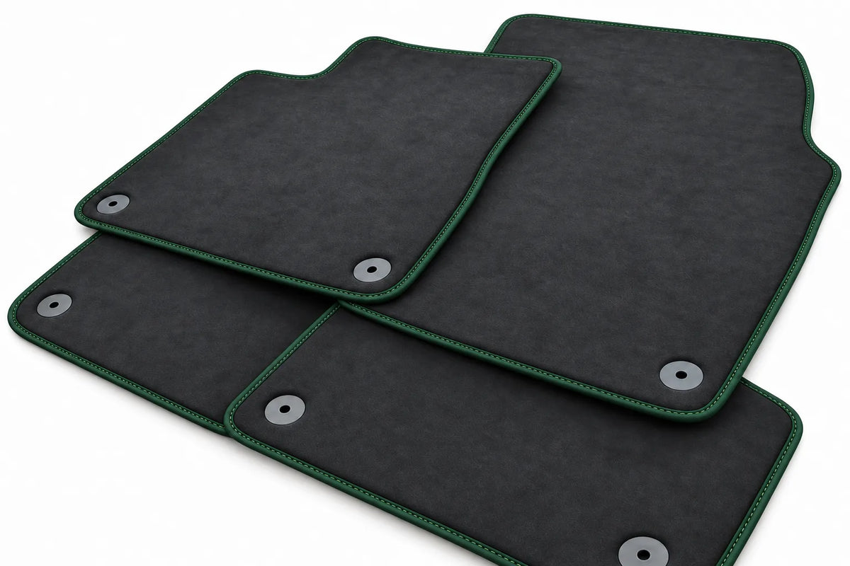Customizable Floor Mats For Lamborghini Urus Alcantara Leather With Yellow Stitching Dark Green trim