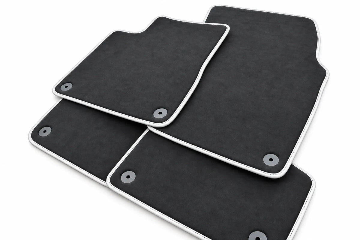 Customizable Floor Mats For Lamborghini Urus Alcantara Leather With Yellow Stitching White trim