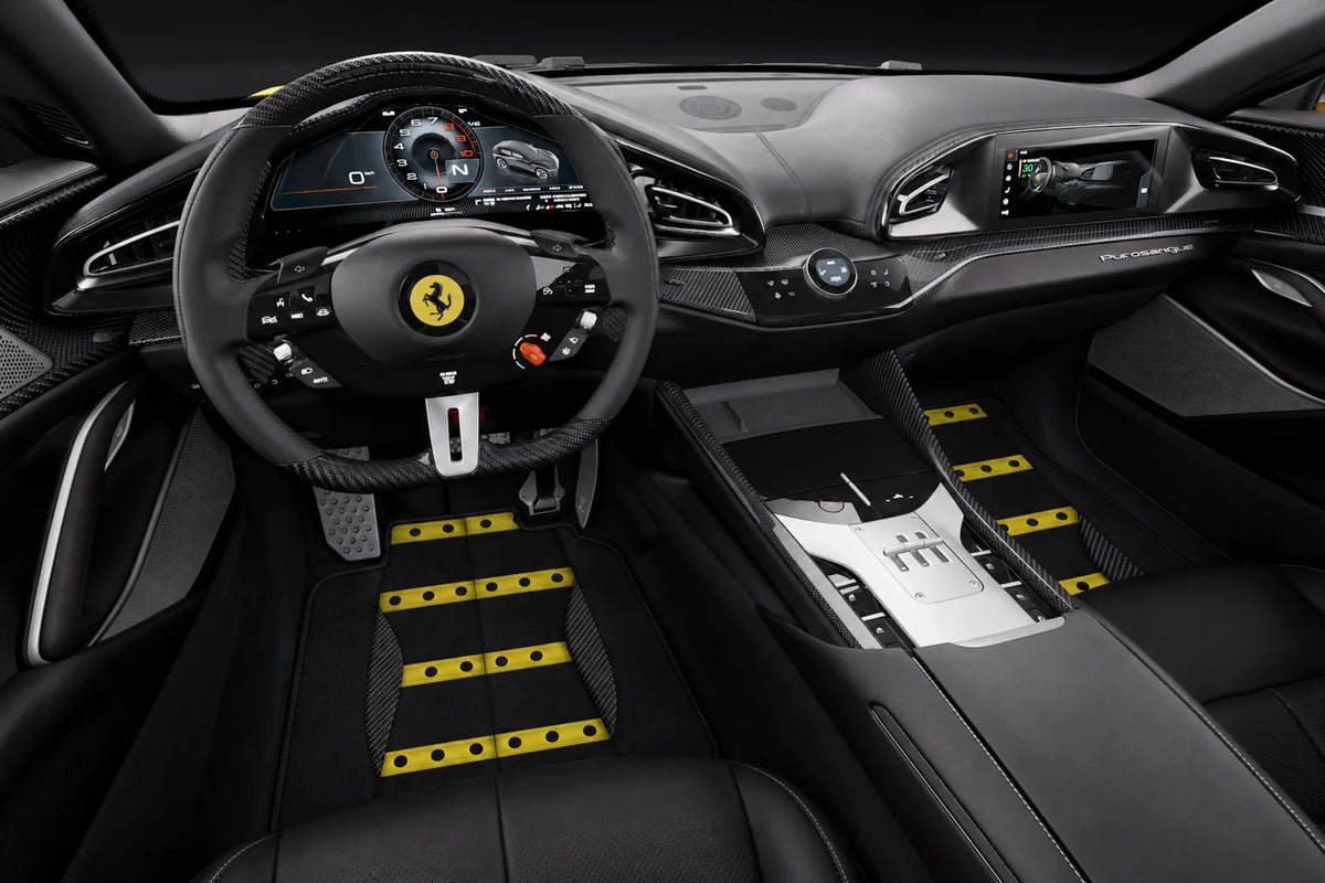 Customizable Leather Floor Mats with AW22 Pattern for Ferrari Purosangue (2023-2027) inside the vehicle