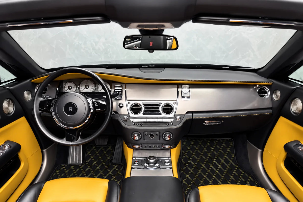 Customizable Leather Floor Mats with Double Diamond Pattern for Rolls Royce Dawn (2016-2023) inside the vehicle