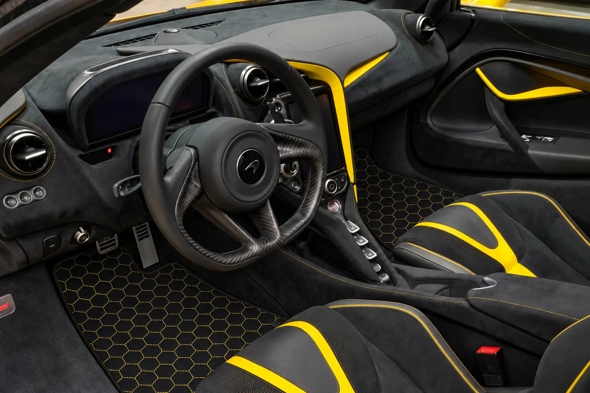 Customizable Leather Floor Mats with Hex Pattern for McLaren 720S (2017-2021) inside the vehicle