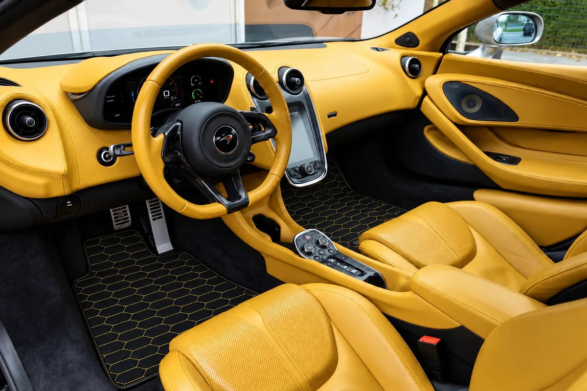 Customizable Leather Floor Mats with Raptor Hex Pattern for McLaren 570S (2015-2021) inside the vehicle