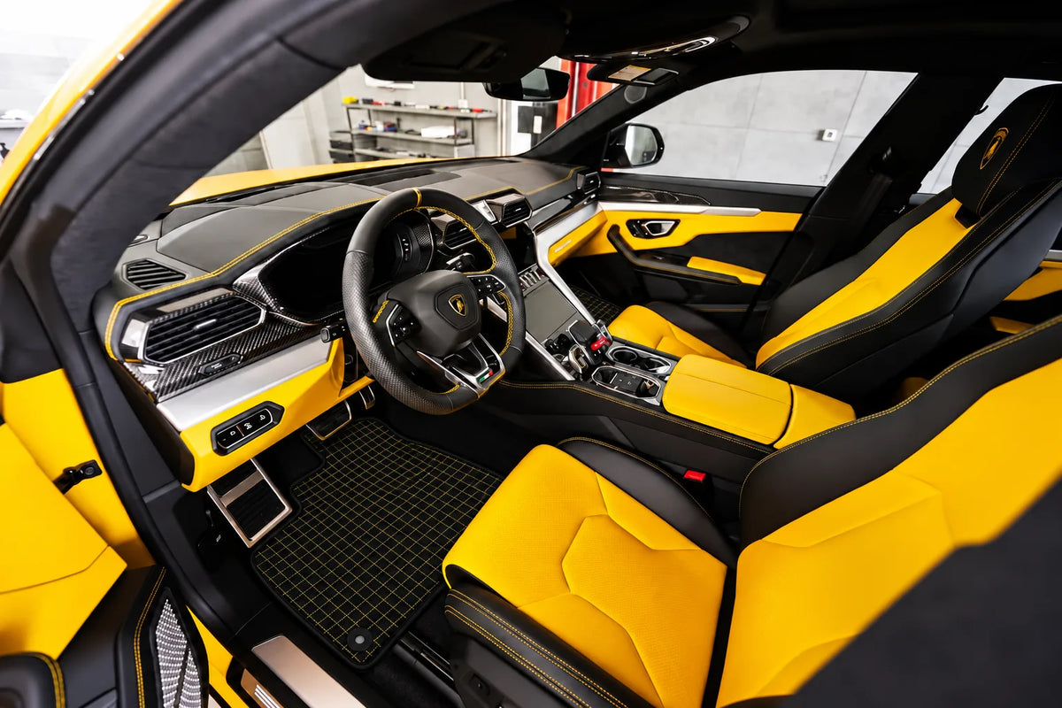 Customizable Leather Floor Mats with Square Pattern for Lamborghini Urus (2018-2027) inside the vehicle