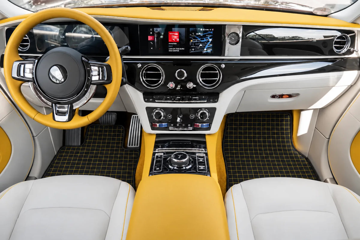 Customizable Leather Floor Mats with Square Pattern for Rolls Royce Spectre (2023-2024) inside the vehicle
