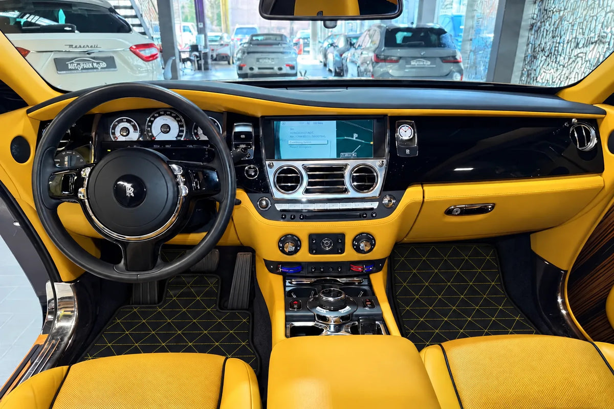 Customizable Leather Floor Mats with Triangle Pattern for Rolls Royce Wraith (2013–2023) inside the vehicle