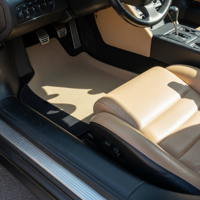 Mats de coche grises personalizables Lamborghini Diablo 1990-2001 en cuero Alcantara - AutoWin.EU