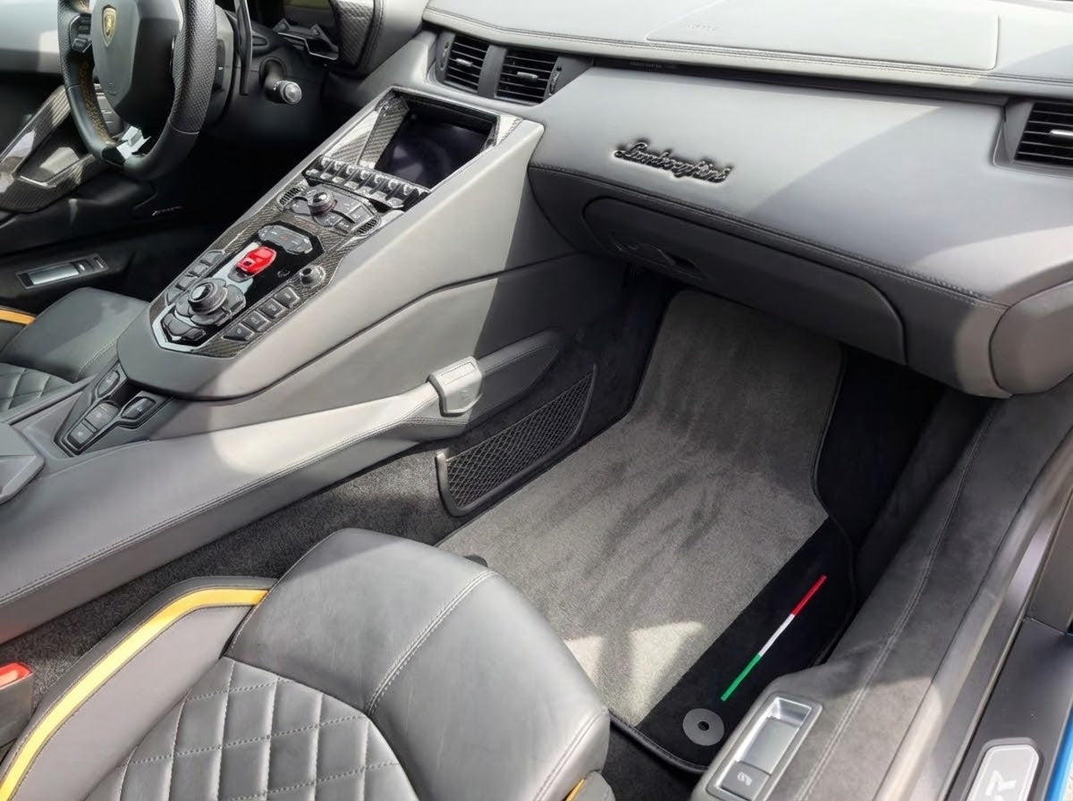 Interior look of floor mats for Lamborghini Aventador With Alcantara Leather