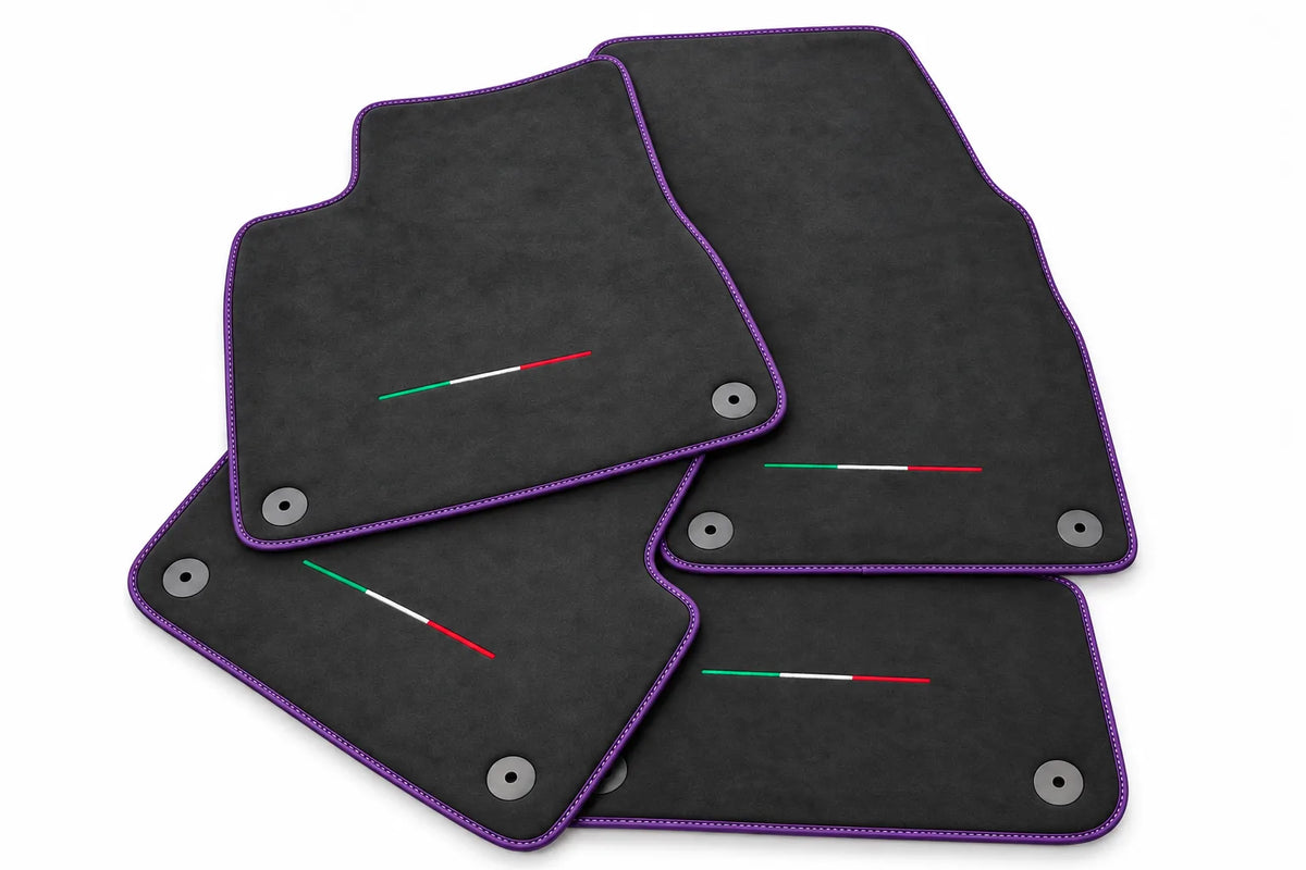 Floor Mats For Lamborghini Urus Alcantara Leather With Yellow Stitching Purple trim