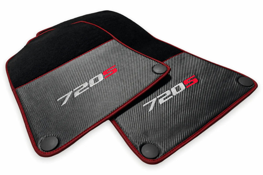 Floor Mats For McLaren 720S Black Tailored Carpets With Carbon Burgundy trim