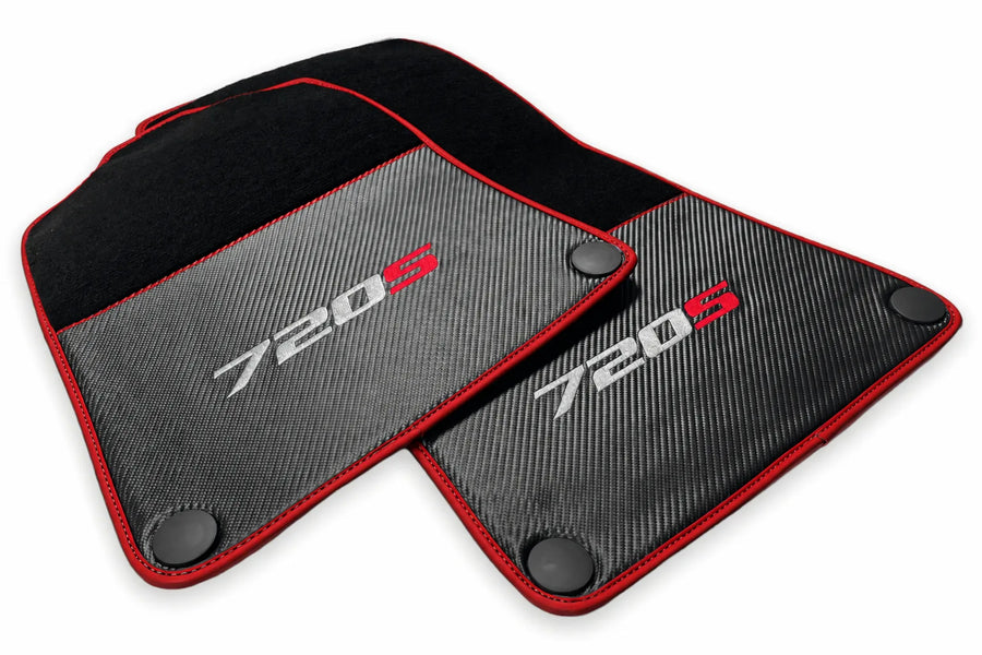 Floor Mats For McLaren 720S Black Tailored Carpets With Carbon Red trim