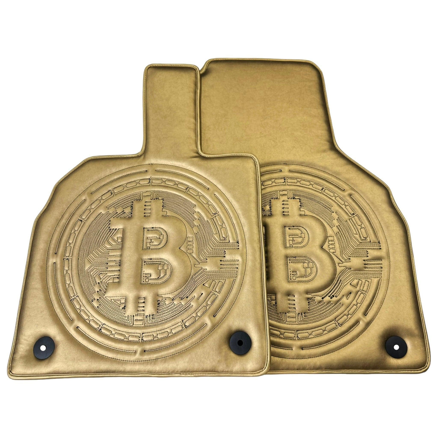 Golden Leather Floor Mats for Lamborghini Aventador with Bitcoin Sewing - AutoWin