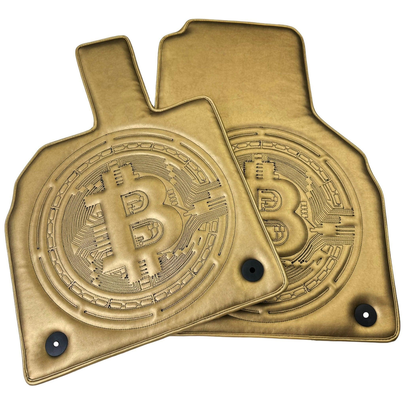 Golden Leather Floor Mats for Lamborghini Aventador with Bitcoin Sewing - AutoWin