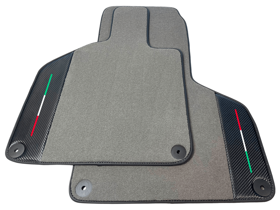 Custom Gray Floor Mats for Lamborghini Huracan with Carbon Fiber Leather