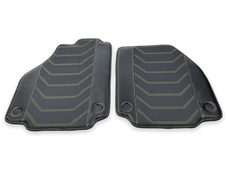 Leather Floor Mats For Ferrari 458 Italia 2009-2015 Black With Yellow Sewing - AutoWin