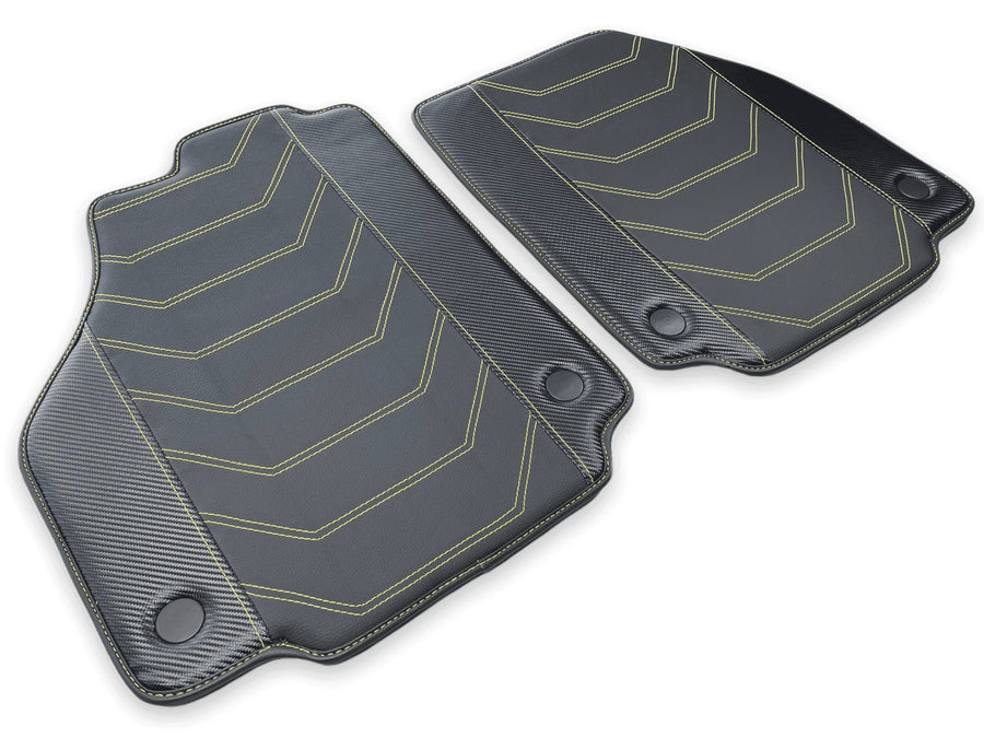 Leather Floor Mats For Ferrari 458 Italia 2009-2015 Black With Yellow Sewing - AutoWin